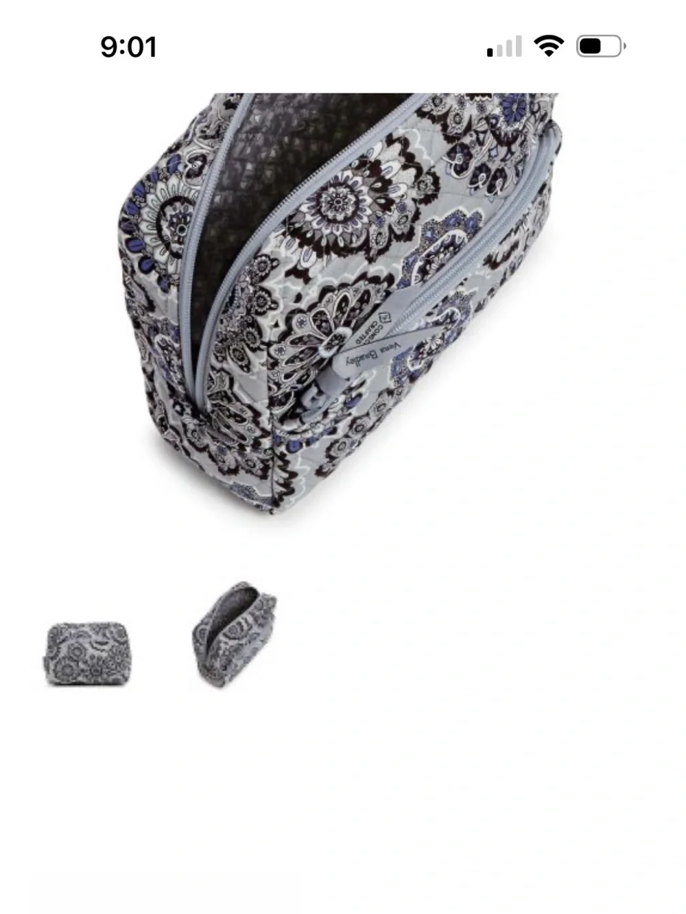 Vera Bradley Quilted Medallion Cosmetic Pouch - Gray Blue Floral